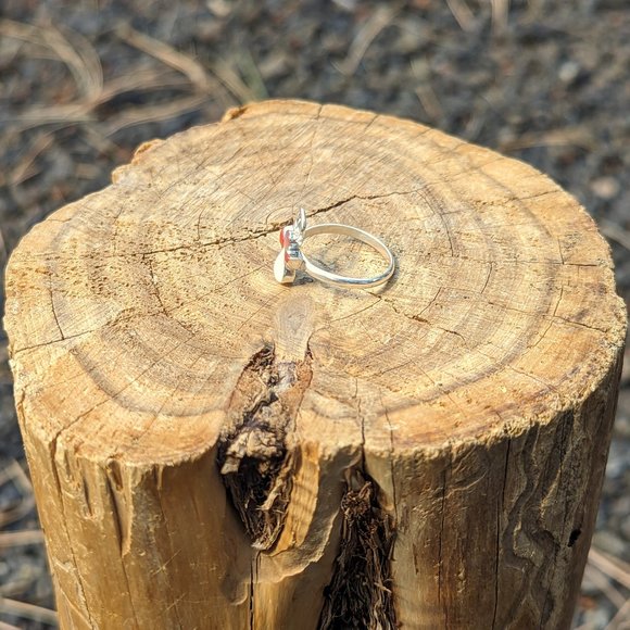 Zuni Mother of Pearl Coral Inlay Ring Mini Angel Native Am Jewlery Sz 6.5*** - Picture 6 of 8